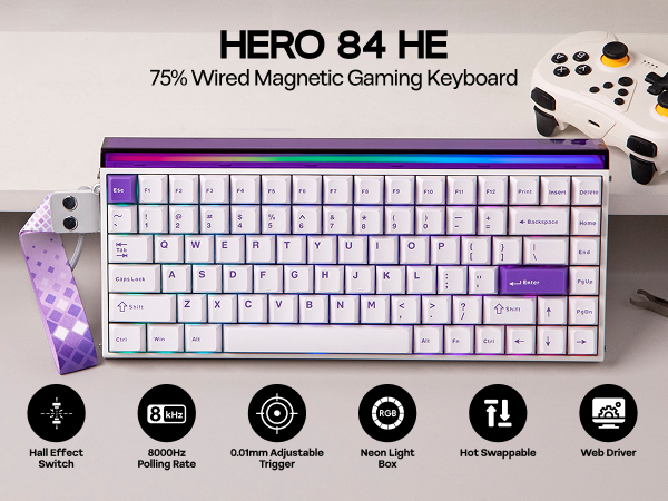 Hall Effect Keyboard with Neon RGB Light Box