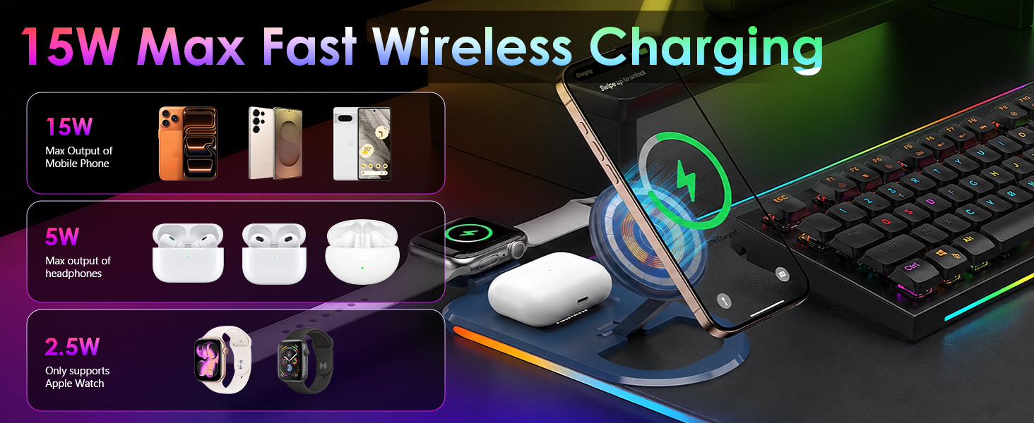 15W max wireless charging