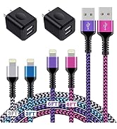 iPhone Charger[4+2Pack], USB Cable Fast Charging Braided Multi Color Long Cord with Dual Port USB...
