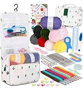 Coopay Upgraded Hanging Crochet Kit - Beginner's Set with Case &amp; 8 Yarns, 63PCS Crochet Hook Set ...