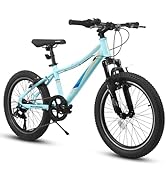 kimairy 20 Inch Kids Mountain Bike – 7 Speed Twist Grip Shifters, Shock-Absorbing Front Fork, V-B...
