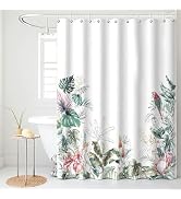 Baires Bath Spring Shower Curtain, Colorful Flower Green Watercolor Leaf Botanical Bathroom Showe...