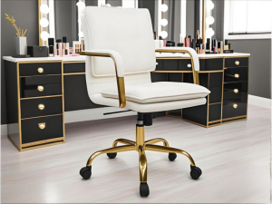CLATINA Leather Home Office Desk Chairs, Swivel Mid-Back Computer Chair with Golden Legs and Arms, C...