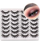 Losha Eyelashes Natural Look Faux Mink Lashes Pack Handmade Fluffy False Eyelashes 14 Pairs Cat E...