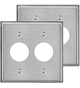 [2 Pack] BESTTEN 2-Gang 1.406-Inch Hole Metal Wall Plate for Double Receptacles, Anti-Corrosion S...