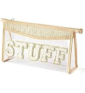 newplenty Clear Boho Patch Makeup Bag, Letter STUFF Cosmetic Bag, Transparent Travel Toiletry Bag...