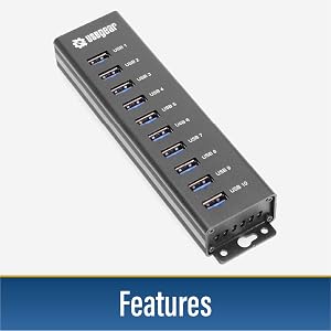 10 port usb hub 3.0 for laptop powered charger hub for pc 3.2 gen 1 charging industrial metal hub