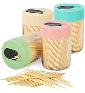 Urbanstrive Sturdy Safe Toothpick Holder with 1600 Natural Wood Toothpicks for Teeth Cleaning, Un...