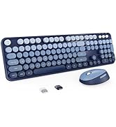 Nowlike Wireless Keyboard and Mouse Combo, Retro Typewriter Keyboard with Round Keycaps, Full-Siz...