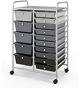 ARLIME 15-Drawer Storage Cart, Grey, Metal and Plastic Frame, Polypropylene Boxes, Rolling Organi...