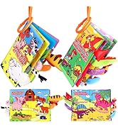 Helsort Soft Baby Books for 0-18 Months, 2PCS Crinkle Cloth Books - Dinosaur and Farm Themes, Tum...