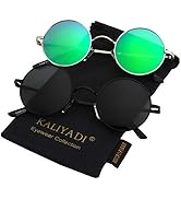 KALIYADI Round Polarized Sunglasses for Men Women Retro Metal Hippie Circle Style Sun Glasses UV ...