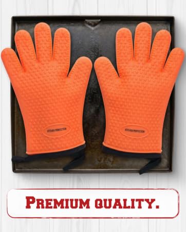KITCHEN PERFECTION Silicone Oven &amp; Griddle Gloves -Extreme Heat Resistant BBQ