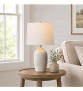 Vortether 24.5" Rustic Ceramic Table Lamp with Pre-Assembled Linen Shade, Single Vintage Farmhous...