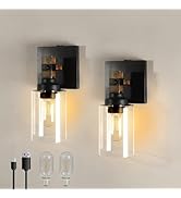 Floresita Battery Operated Wall Sconce 2-Pack Farmhouse Rechargeable Wall Lamp Set of Two No Wire...