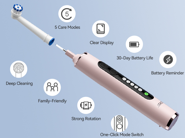 soft round electric toothbrush with 5 modes