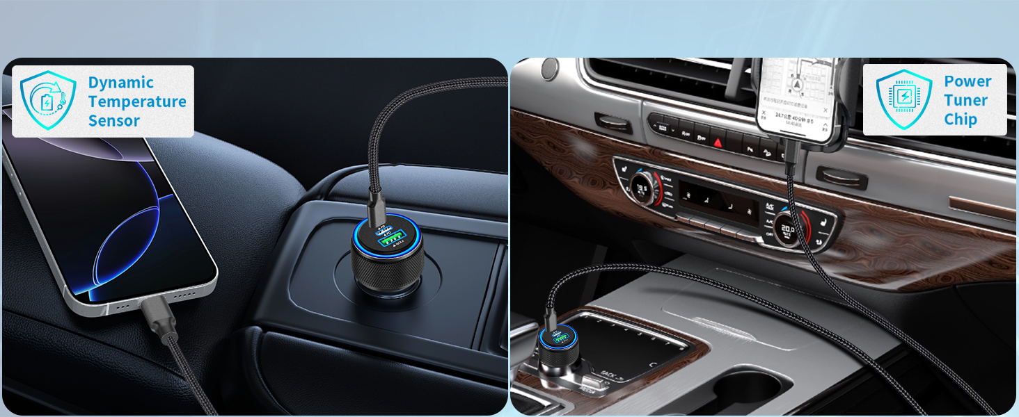 MFi Certified 3-Port 67W USB-C + USB-A Power Cigarette Lighter iPhone 16 Car Charger Fast Charging