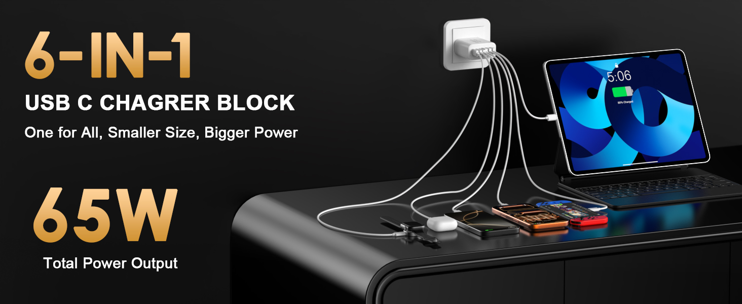 65w usb c wall charger for multi devices