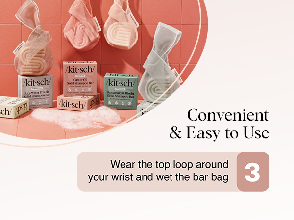 Kitsch Bar Soap Saver Bag - Recycled Mesh Beauty Bar Soap Pouch for Rosemary &amp; Biotin Shampoo Bar