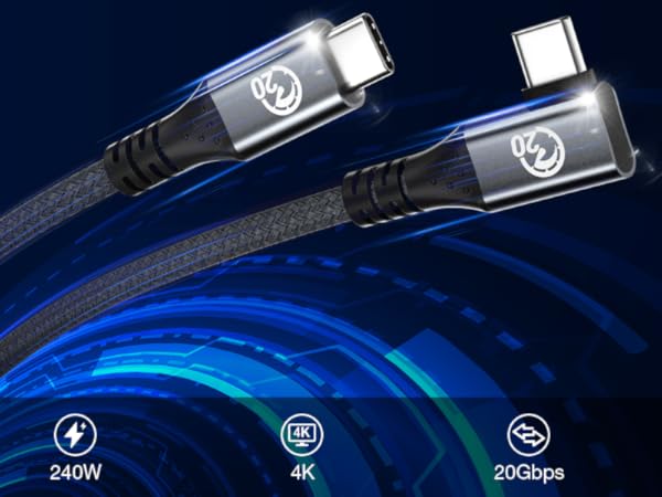right angle usb c to usb 3.2 gen2x2 cable 20gbps data transfer
