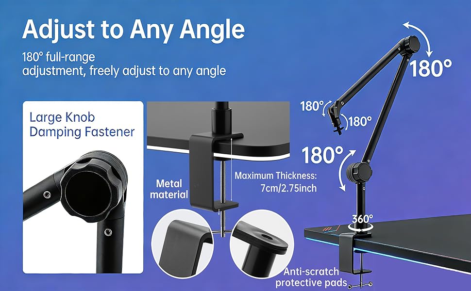 Microphone Stand, Suspension Boom Arm Heightened Design with Desk Mount Clamp