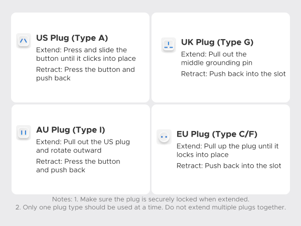 Only one plug type should be used at a time