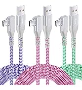 Pofesun USB C Charger Cable, 3-Pack 10ft Nylon Braided USB A to USB C Cable Right Angle, Type C C...