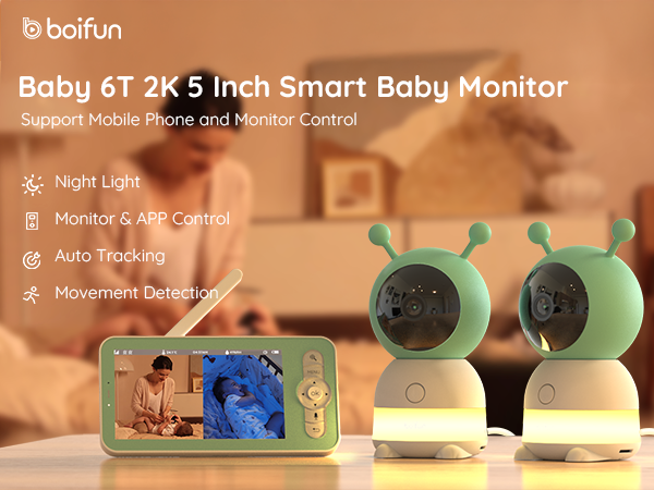 Boifun 2.4GHz Wi-Fi 2K Baby Monitor with Soothing Night Light