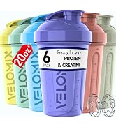 VELOMIX -6 PACK- 20 OZ Protein Shaker Bottles for Protein Mixes, Shaker Cups for Protein Shakes, ...