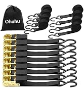 Ratchet Tie Down Strap 8-Pack 15 Ft - 500 lbs Load Cap with 1500 lbs Breaking Limit, Ohuhu Ratche...
