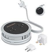 Italy Travel Plug Adapter, 3.6 FT Winding Compact Mini Outlet Converter with USB for EU/UK/US, Tr...