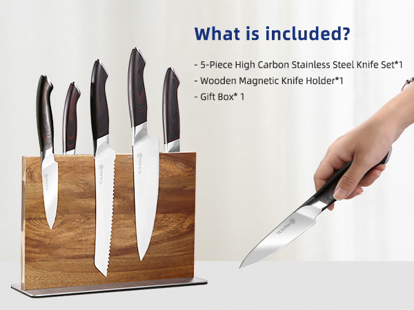 kitchen knife set with a wooden magnetic knife holder