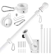 BONWIN White Flag Pole Kit for House, 5 FT Thickened Stainless Steel Porch Wall Mount Flagpole fo...