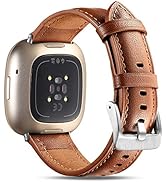 Maledan Compatible with Fitbit Sense/Fitbit Versa 3 Bands for Women Men, Top Grain Leather Band S...
