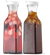 NETANY 50 Oz Water Carafe with Flip Top Lid, Set of 2 Square Base Juice Containers, Clear Plastic...