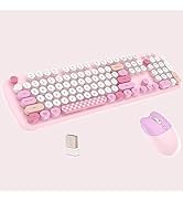 2.4G Full-Size Wireless Keyboard and Mouse Combo, Multi-Color Typewriter Style Round Keycap, Cute...