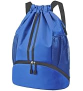 Hoedia Sports Drawstring Backpack - String Swim Gym Bag with Shoes Compartment and Wet Proof Pock...