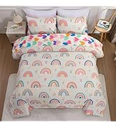 Btargot 5 Piece Multi-Color Rainbow Comforter Set for Girls Boys Kids, Twin Size Cartoon Love Hea...