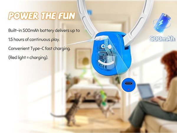 Rechargeable automatic cat toy for indoor cats, Type-C charging, 500mAh battery