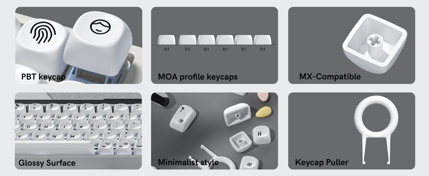 White PBT Keycap Set,Glossy Custom Keycaps Ceramic Style, Dye Sublimation 131-key,MOA Profile Keycap