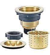 KONE 3-1/2 Inch Gold Sink Drain, Durable Stainless Steel Brass Kitchen Sink Drain Assembly Kit wi...