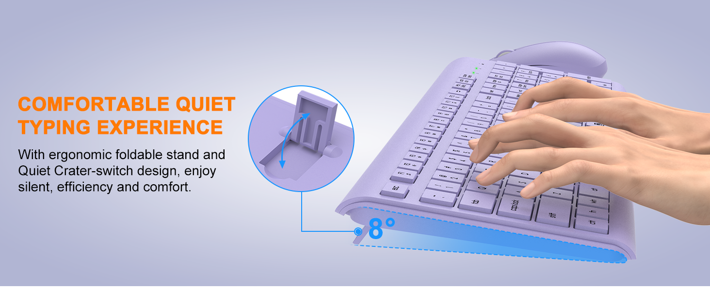 Wireless Keyboard and Mouse Combo, Full Size Silent Ergonomic Keyboard Mouse