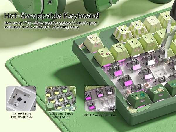 Frog Wireless Mechanical Creamy Keyboard,Gaming Keyboard with Number Pad,98% Keyboard