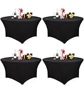 Fixwal 4 Pack 60 Inch Round Tablecloth, Fitted Spandex Round Table Cloths - Washable Black Stretc...