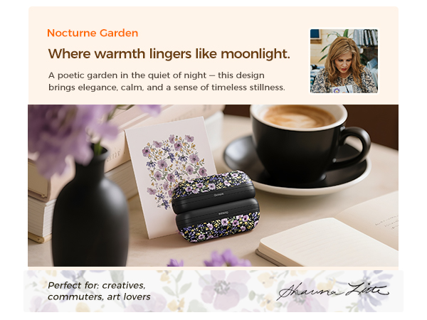 Man holding rechargeable hand warmer while working on laptop, compact pocket heater.