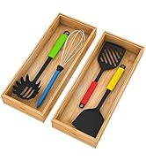 Bamboo Drawer Organizer Storage Box Kitchen - Wood Stackable Tray Set of 2, 15x6x2.5 inch