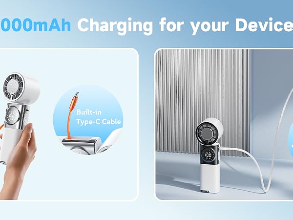 handheld fan with USB C charging