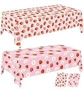 LINHAXM 4 Pack Strawberry Tablecloths Berry Sweet Plastic Table Cover for Birthday Decorations St...