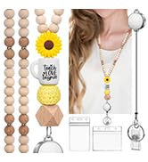 YAVVOZH Teacher Lanyard with Id Holder, Retractable Lanyards for Id Badges, Cute Wooden Beaded Ke...