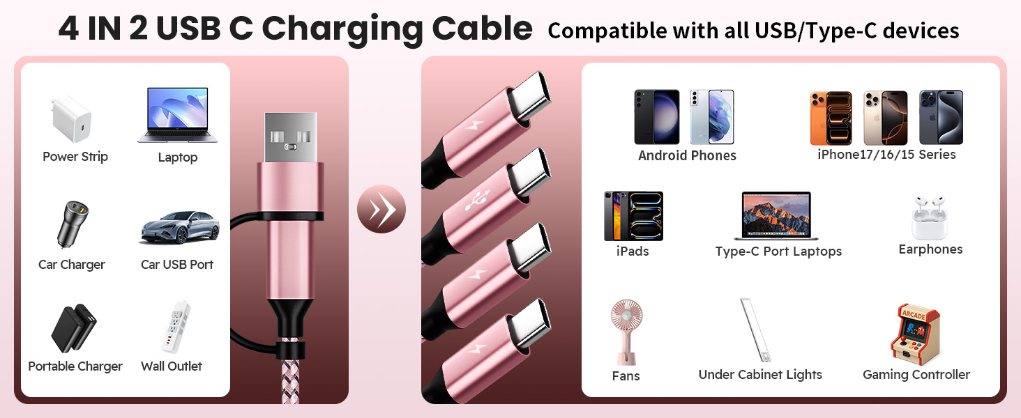 4 IN 2 USB C Charging Cable